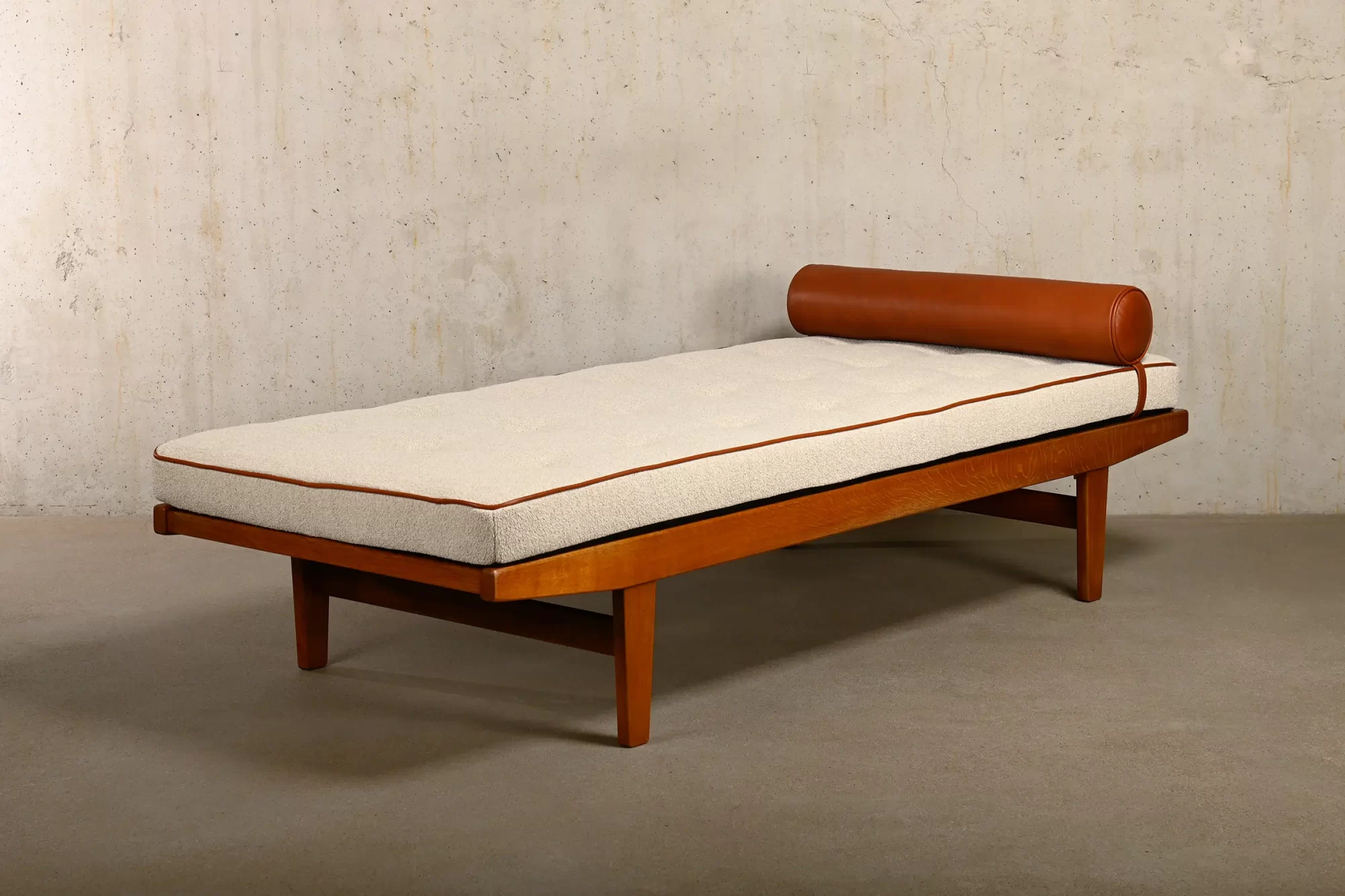 Poul M. Volther Daybed in Oak, Leather and Bouclé for FDB Møbler, Denmark 1960s