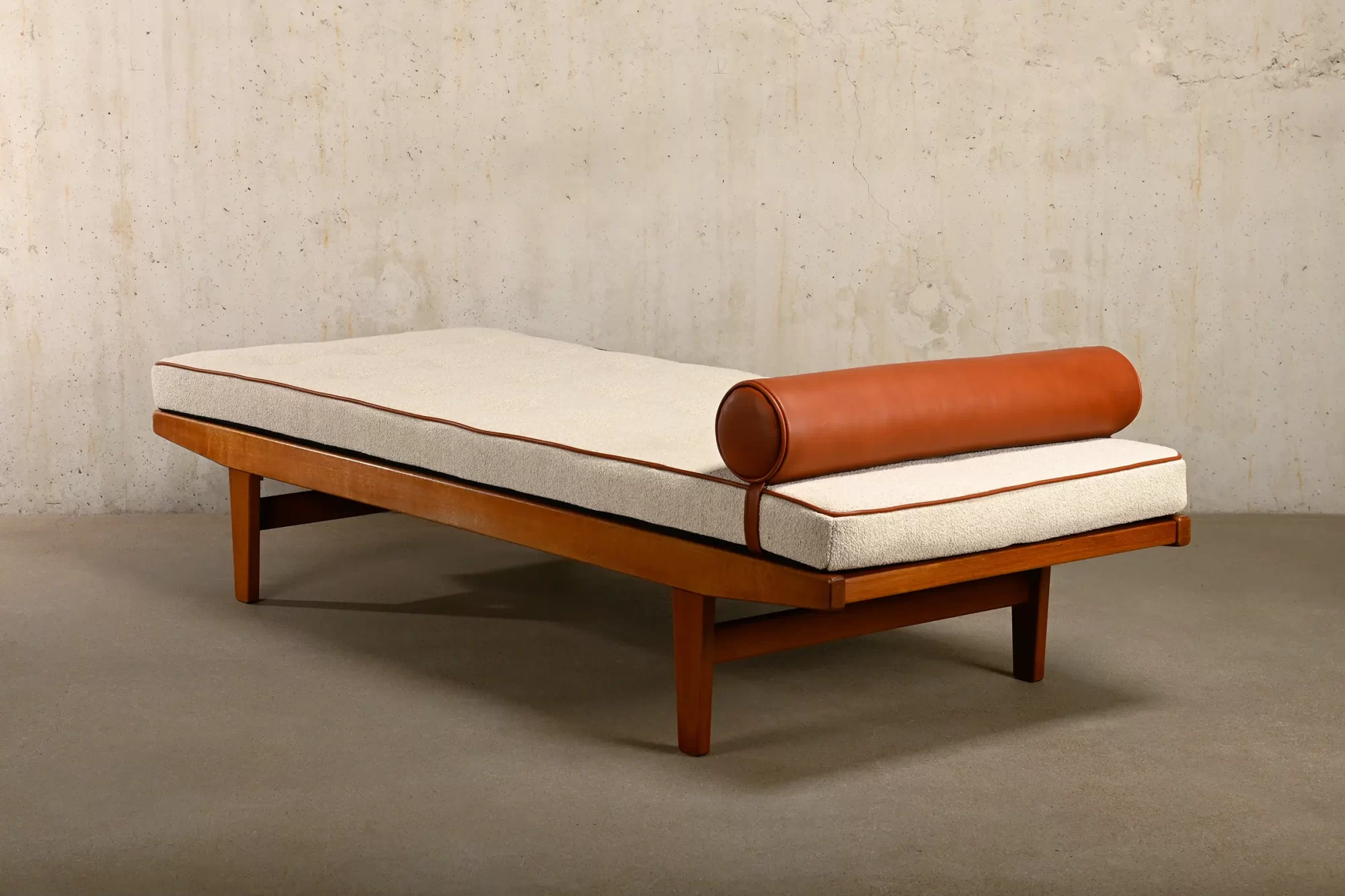 Poul M. Volther Daybed in Oak, Leather and Bouclé for FDB Møbler, Denmark 1960s