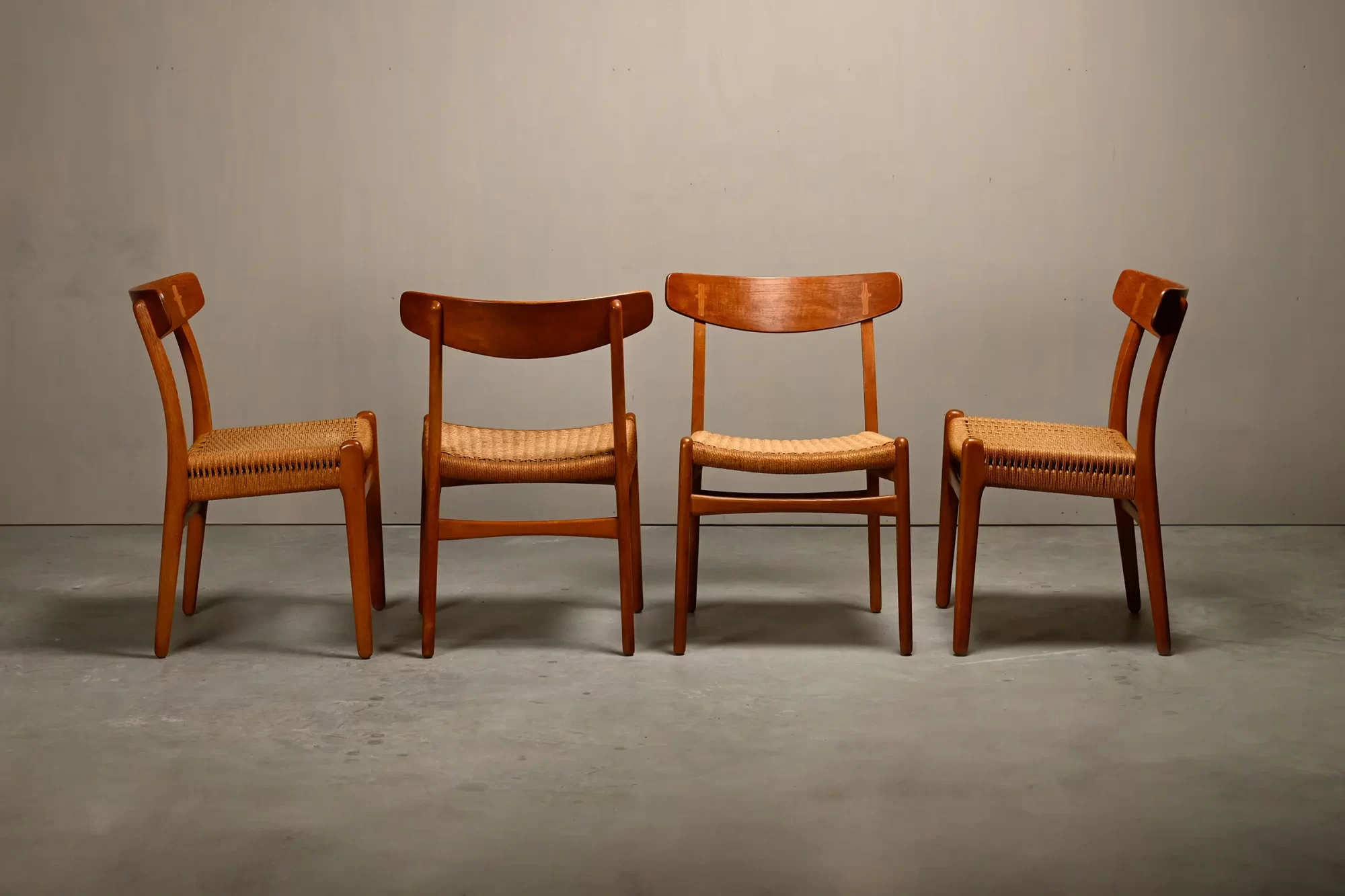 Hans J. Wegner CH23 dining chairs Carl Hansen & Son, Denmark oak, teak and papercord