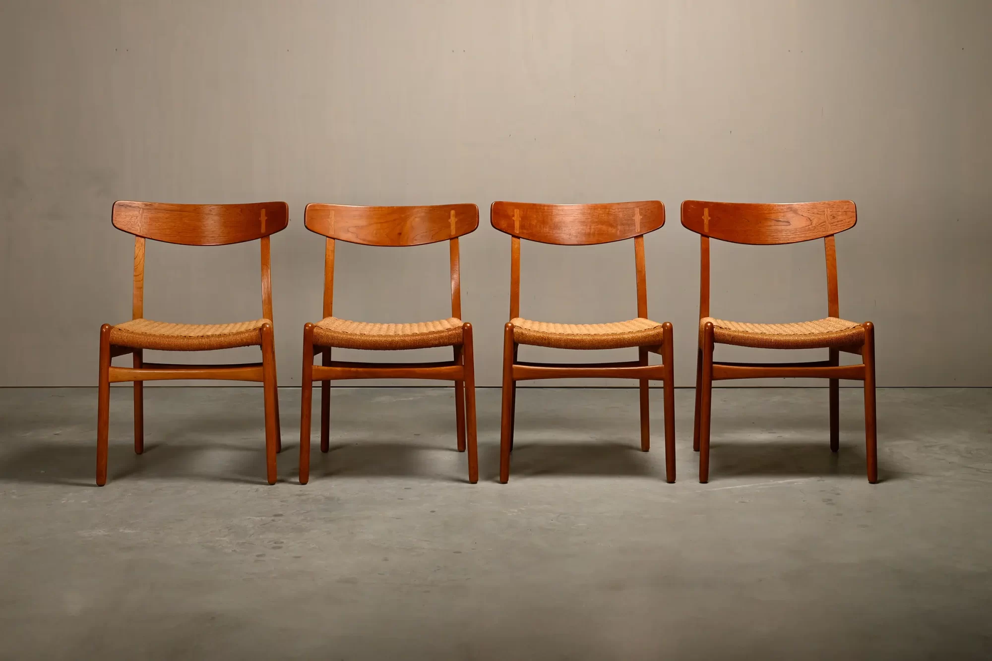 Hans J. Wegner CH23 dining chairs Carl Hansen & Son, Denmark oak, teak and papercord