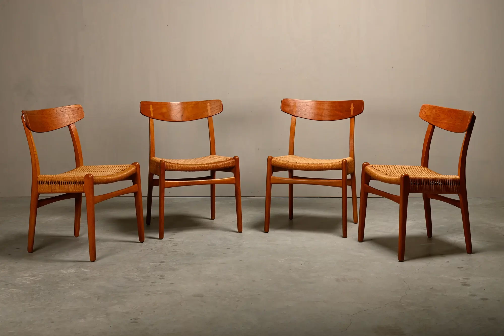 Hans J. Wegner CH23 dining chairs Carl Hansen & Son, Denmark oak, teak and papercord