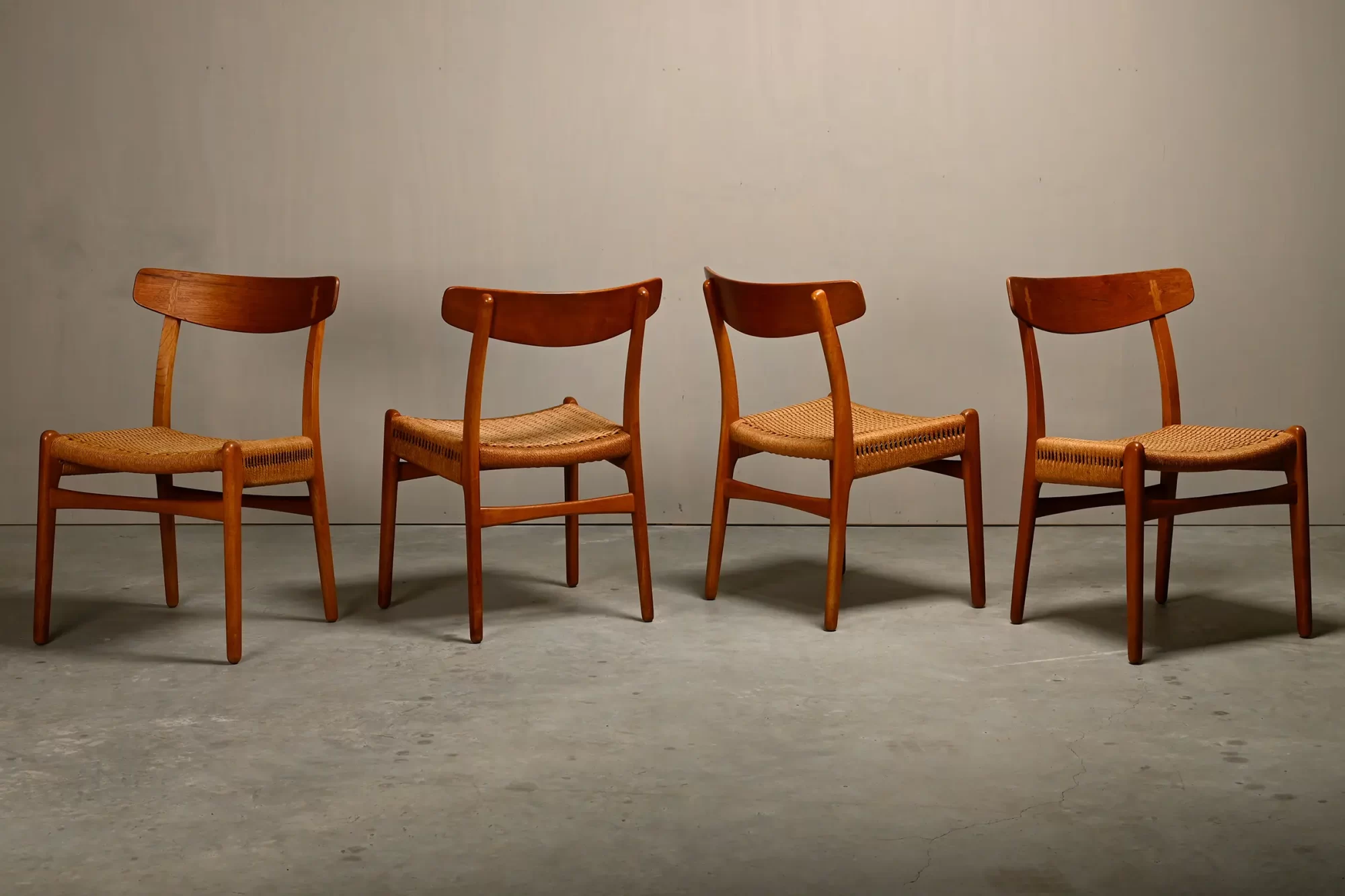 Hans J. Wegner CH23 dining chairs Carl Hansen & Son, Denmark oak, teak and papercord