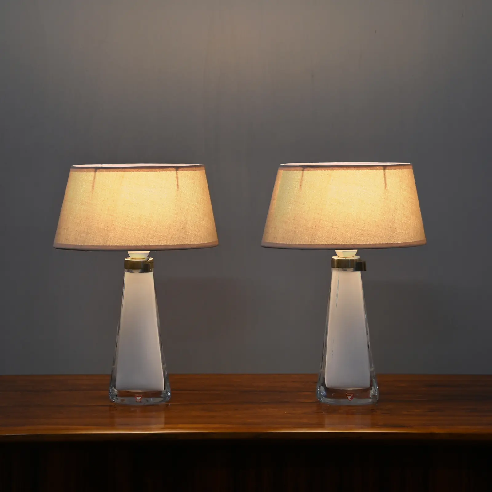 Carl Fagerlund glass table lamps for Orrefors, Sweden