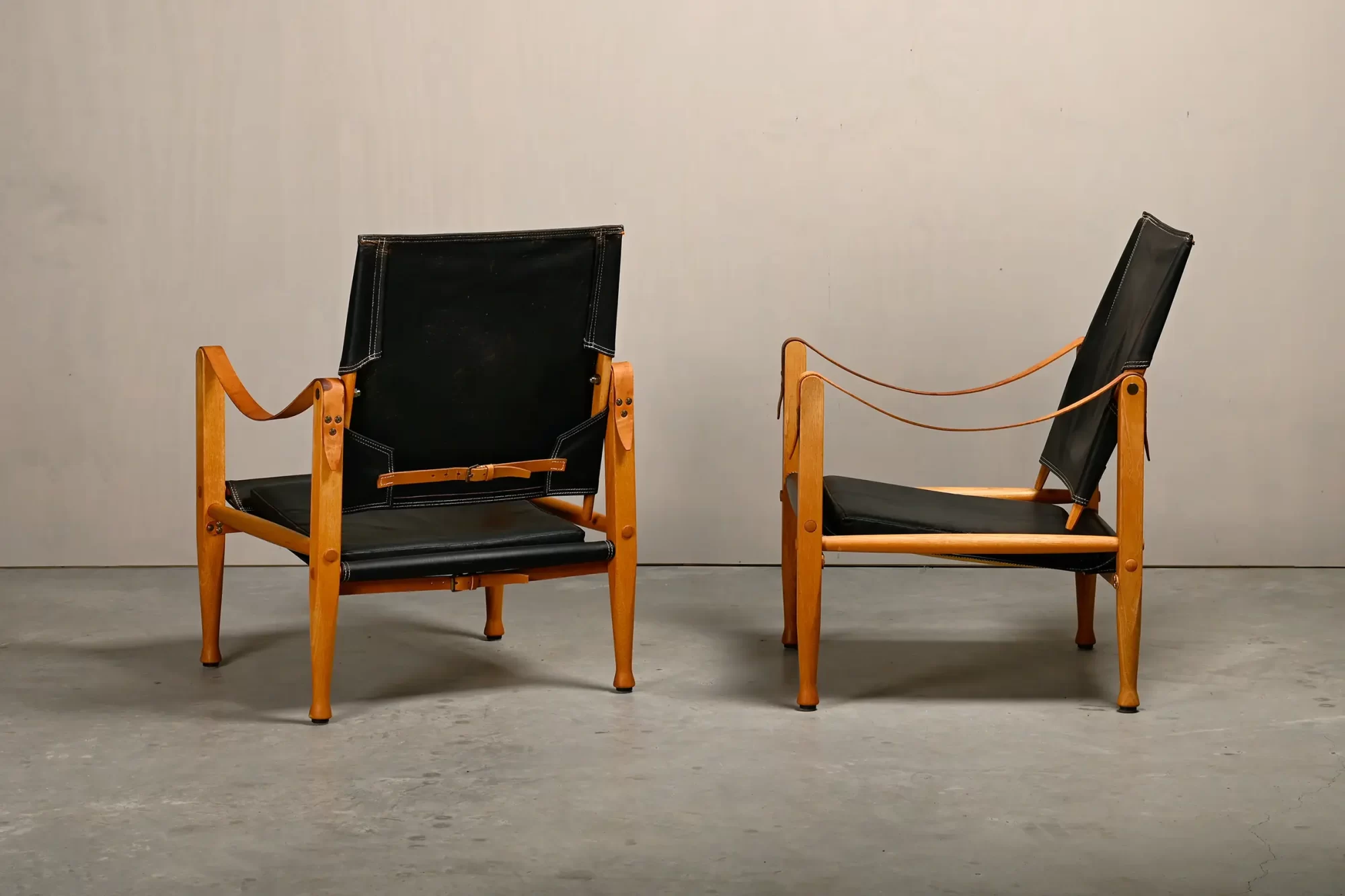 Kaare Klint Safari Chair in Black Leather and Ash for Rud Rasmussen, Denmark