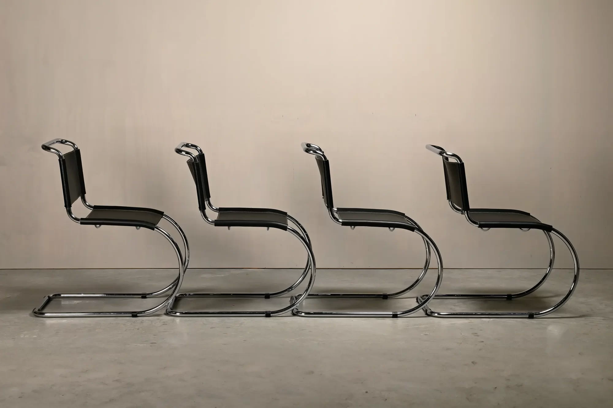 Mies Van Der Rohe MR10 Cantilever Chairs in Black Leather for Fasem, Italy