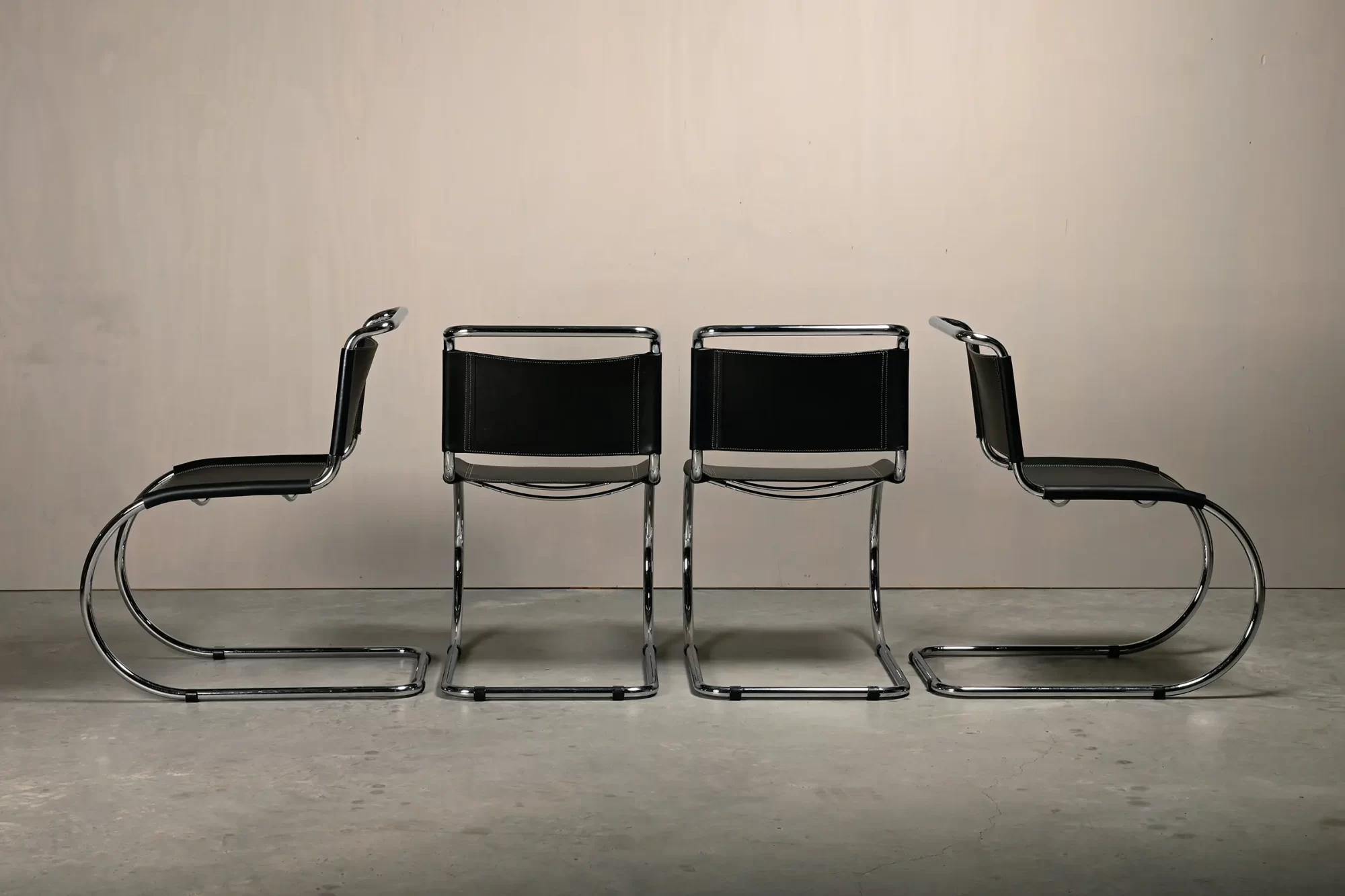 Mies Van Der Rohe MR10 Cantilever Chairs in Black Leather for Fasem, Italy