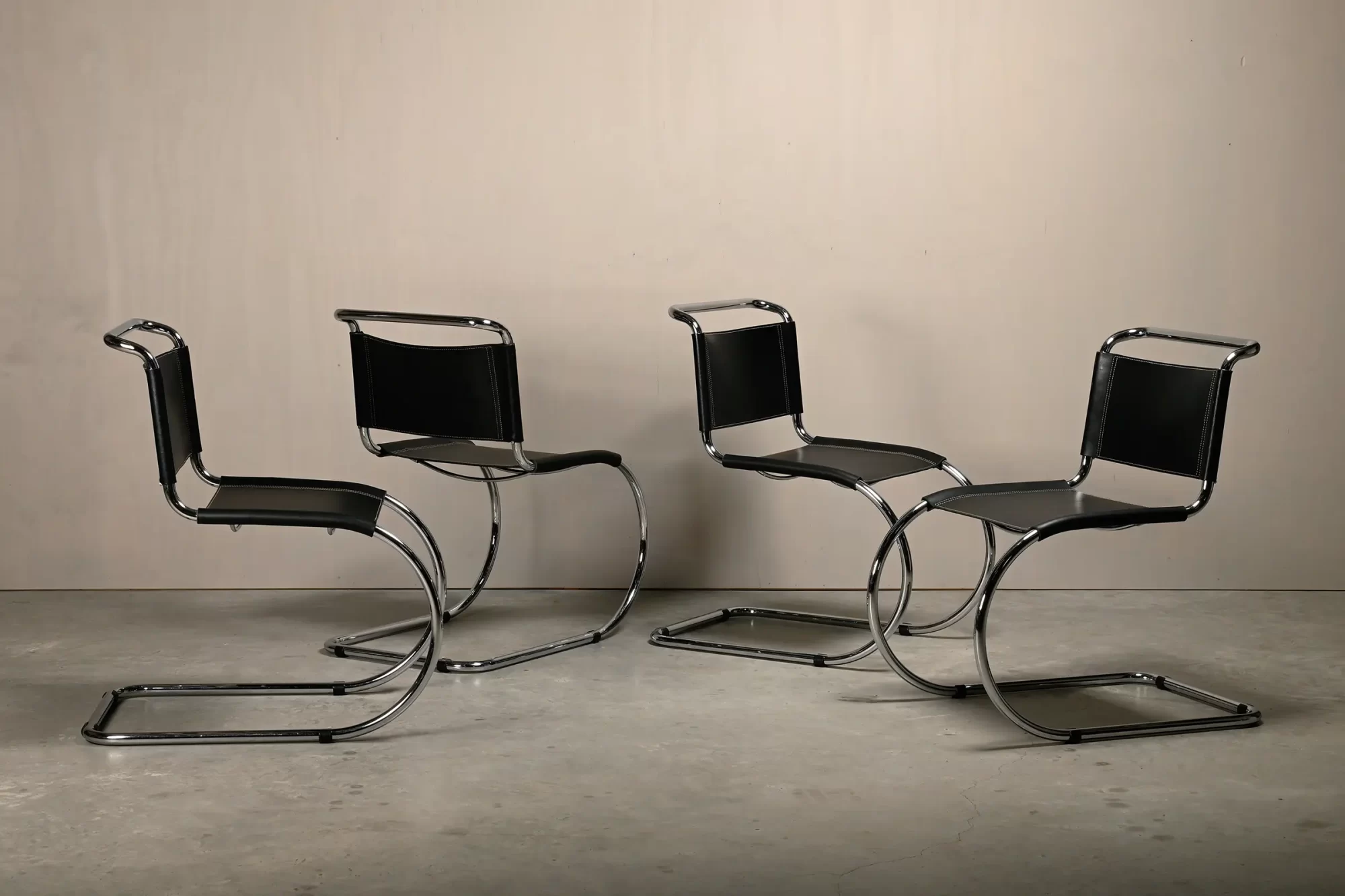 Mies Van Der Rohe MR10 Cantilever Chairs in Black Leather for Fasem, Italy