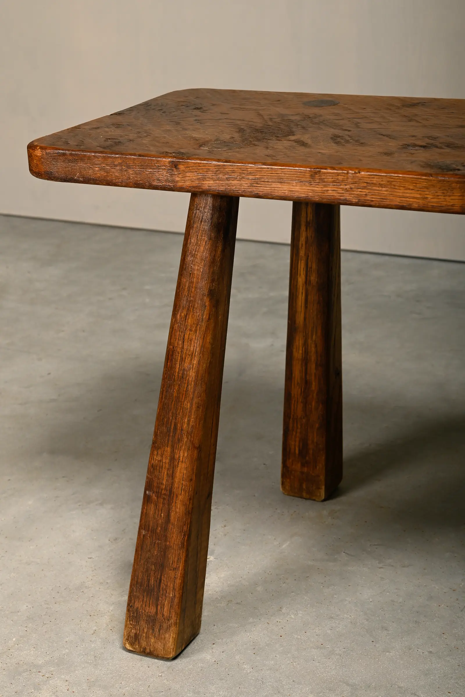 Brutalist and Rustic Farm Bench in Smoked solid Oak, France