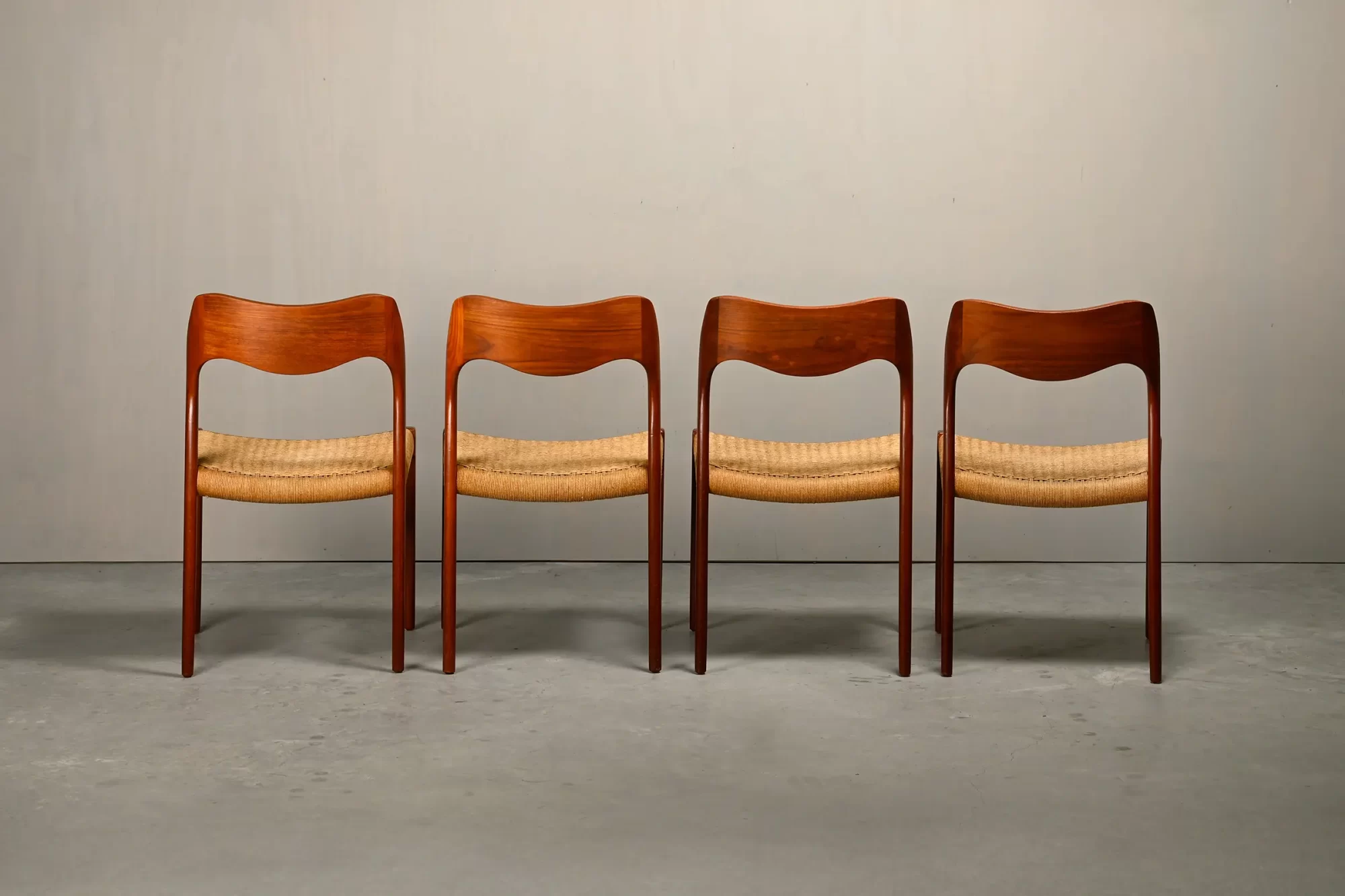 Niels O. Møller Dining Chairs Teak Papercord Model 71, J.L. Møllers Møbelfabrik
