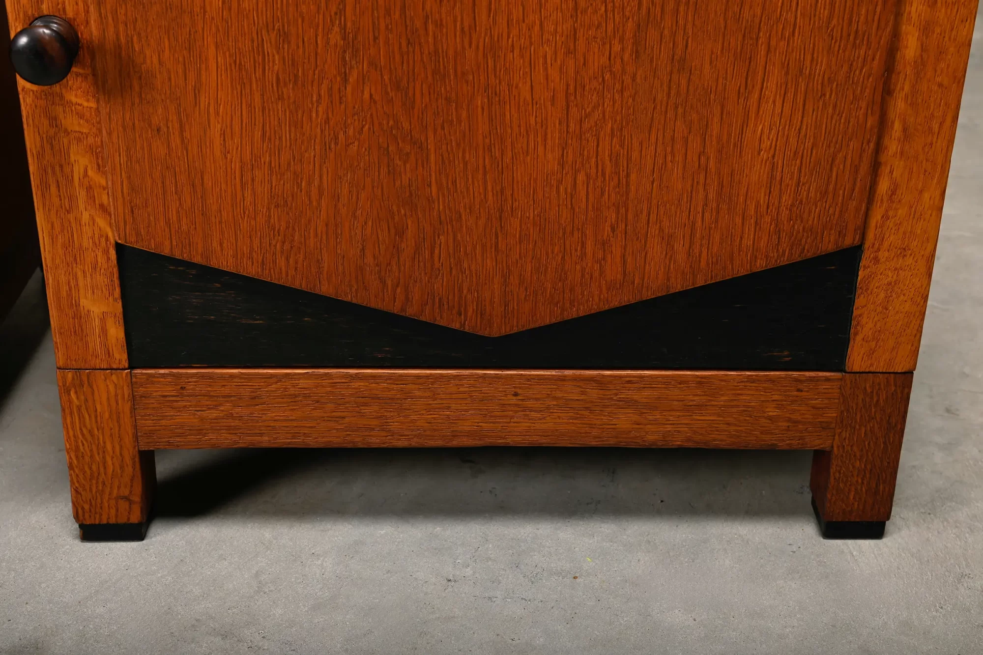 Art Deco Amsterdam School Nightstands pair in oak and marble, 1930s Netherlands