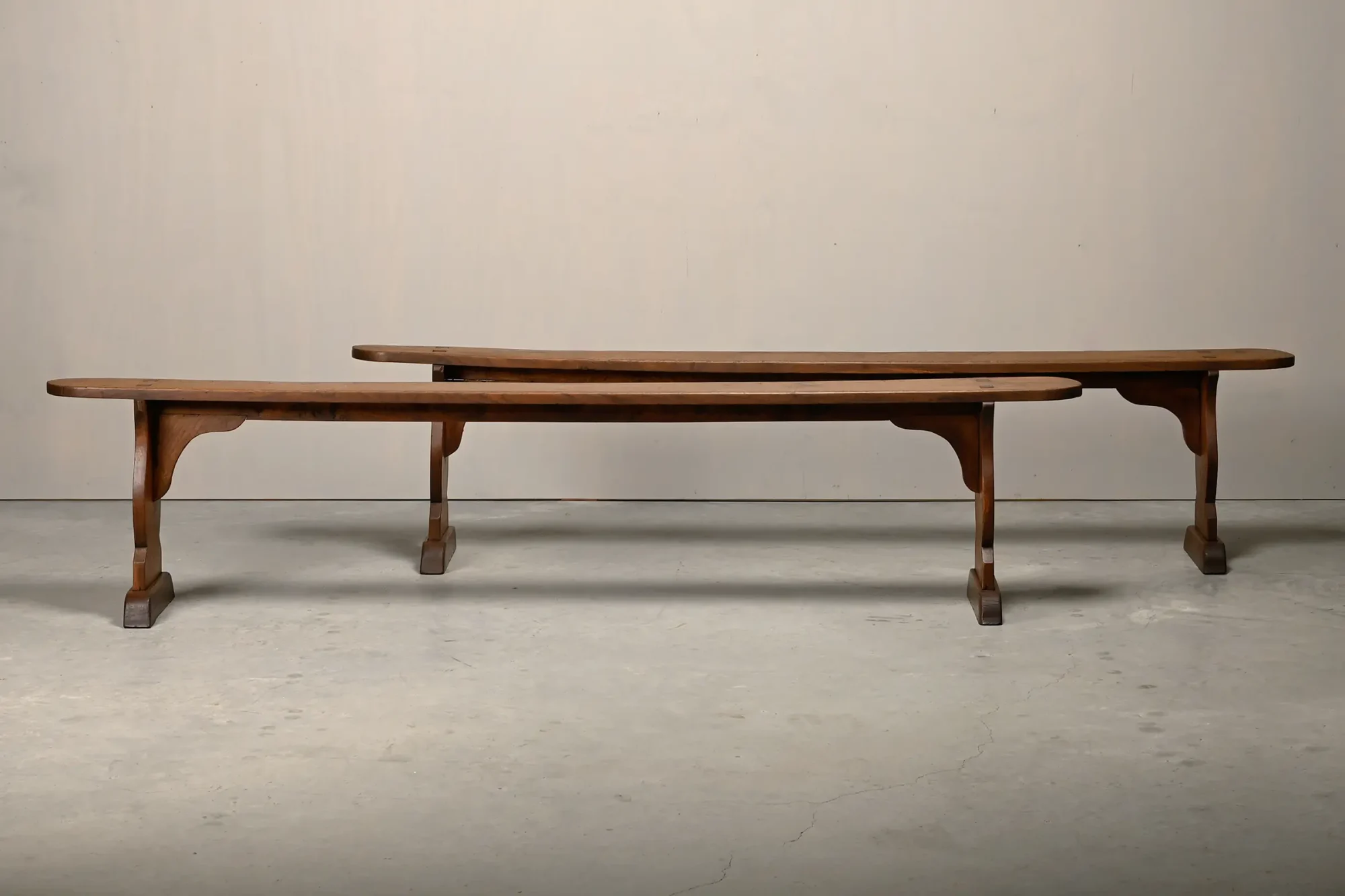 Antique, Primitive and Rustic Farm Benches in solid Oak, France 1920’s