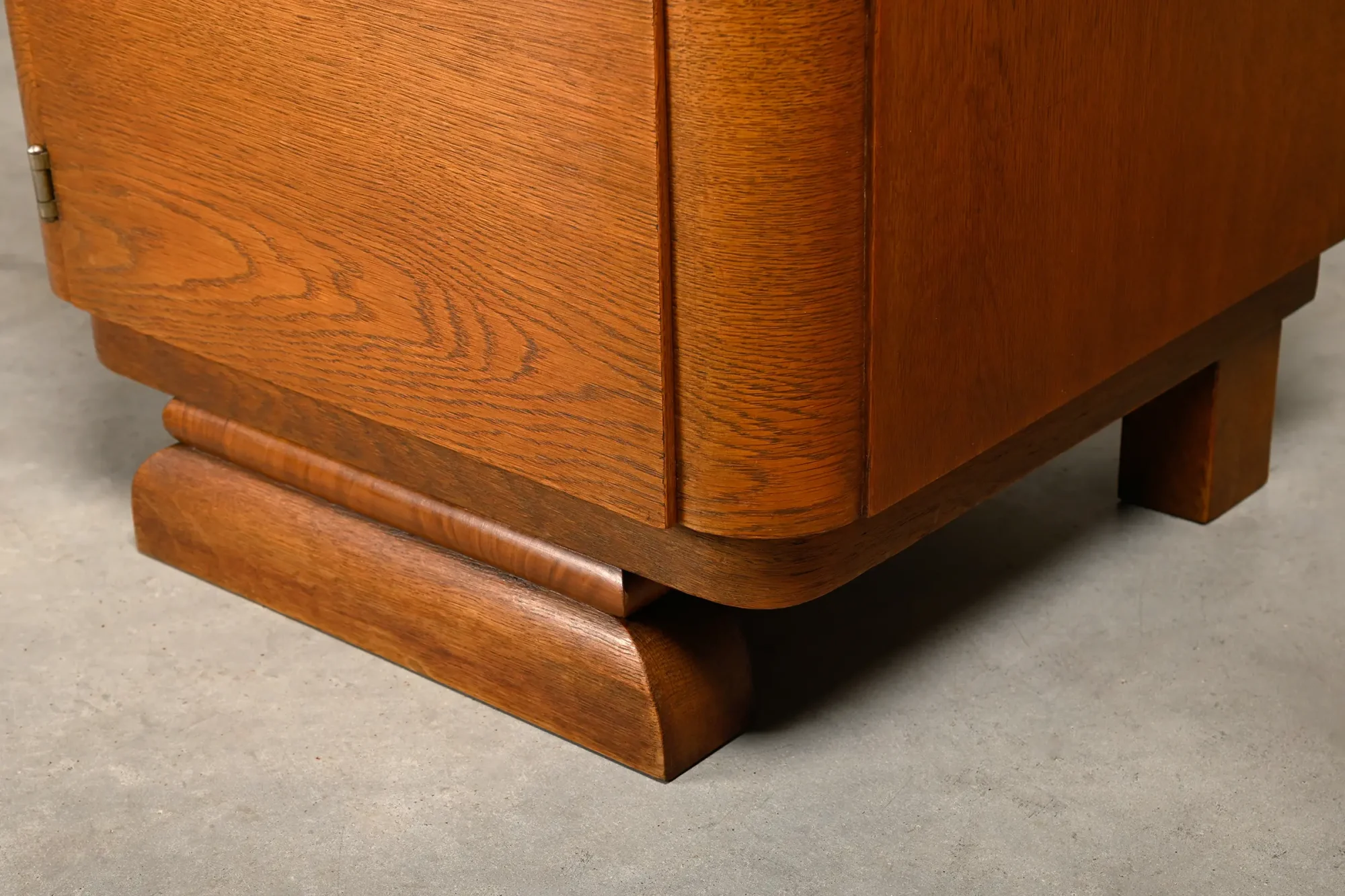 Pair Art Deco Nightstands or Bedside tables Oak and Glass, Netherlands, 1930’s
