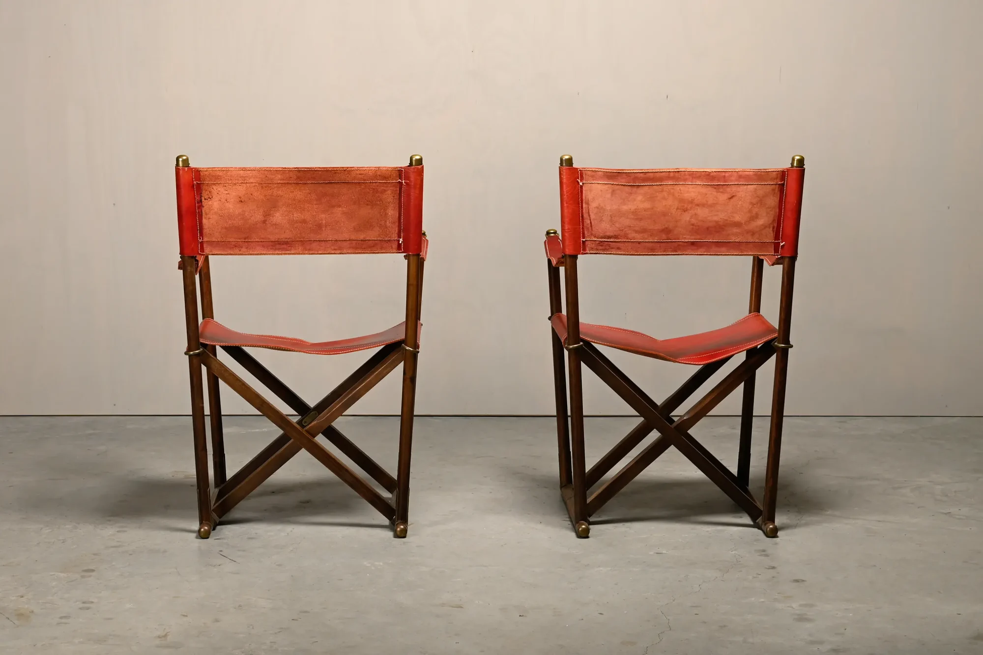 Pair Mogens Koch MK-16 Folding Chair in Oak Wood with Red Leather for Valmazan