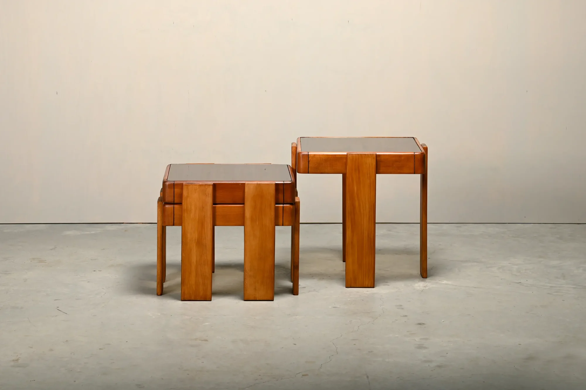Gianfranco Frattini Nesting Tables in stained wood for Cassina and Meblo, 1970’s