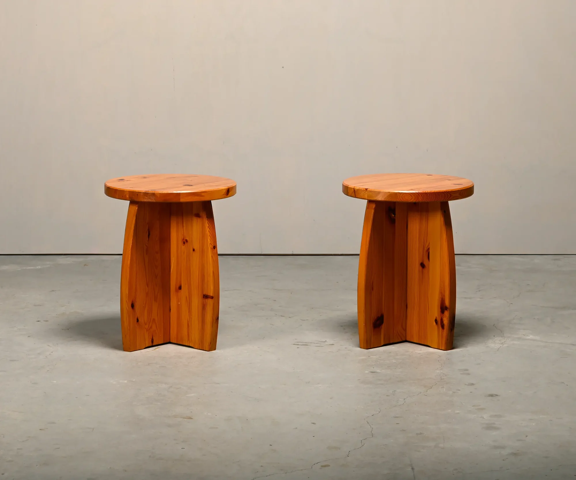 Brutalist and Rustic Stools in solid pine, Sweden 1970s