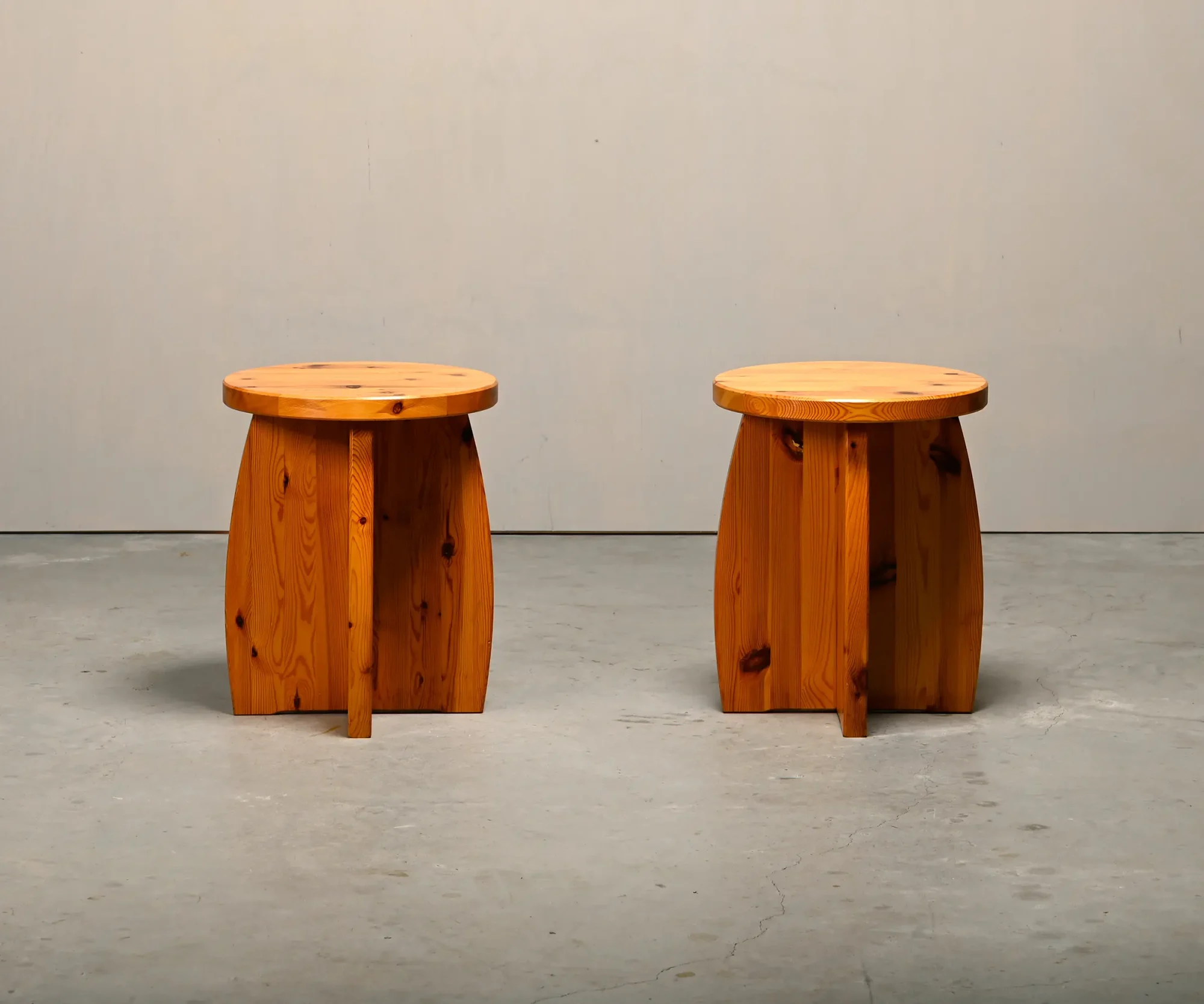 Brutalist and Rustic Stools in solid pine, Sweden 1970s