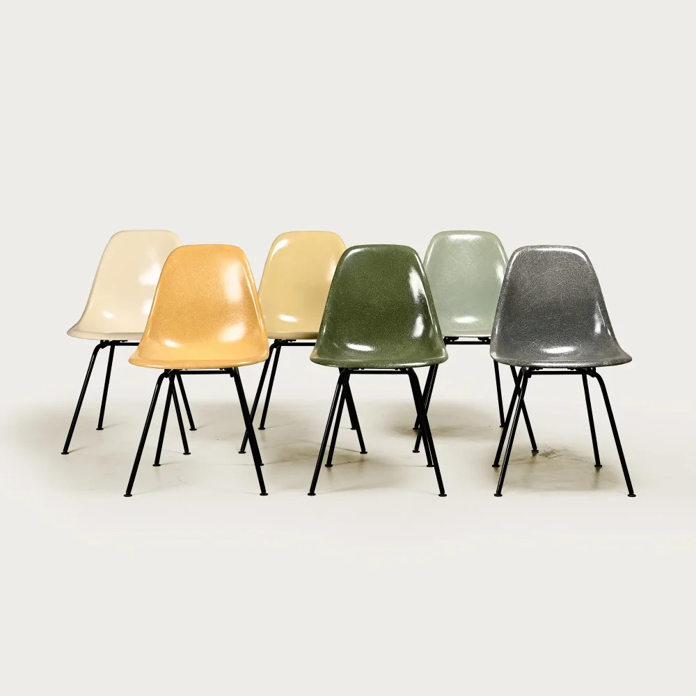 Charles & Ray Eames DSX multicolor set 6 Side Chairs