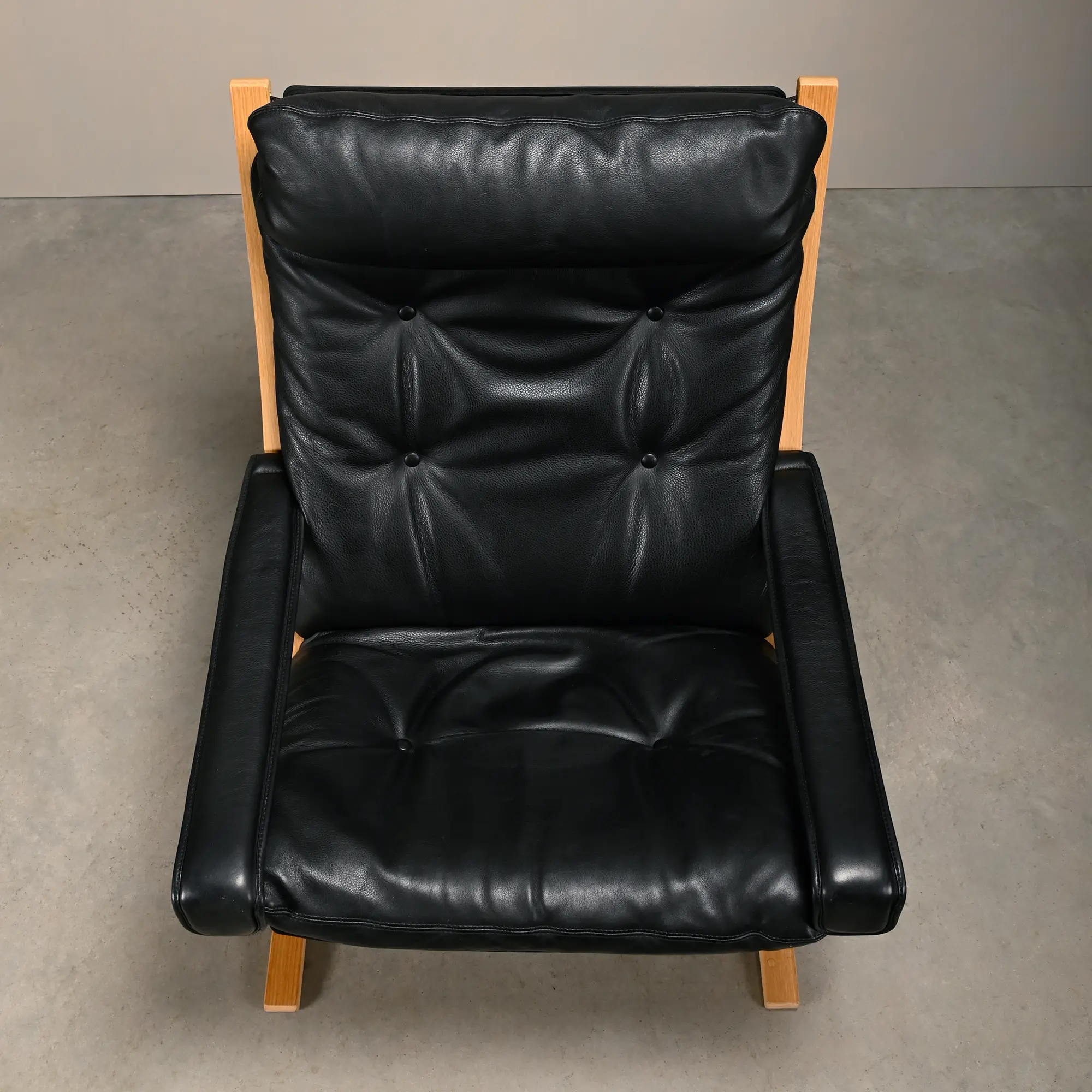 Ingmar Relling Siesta Lounge Chair and Footstool in black leather and oak