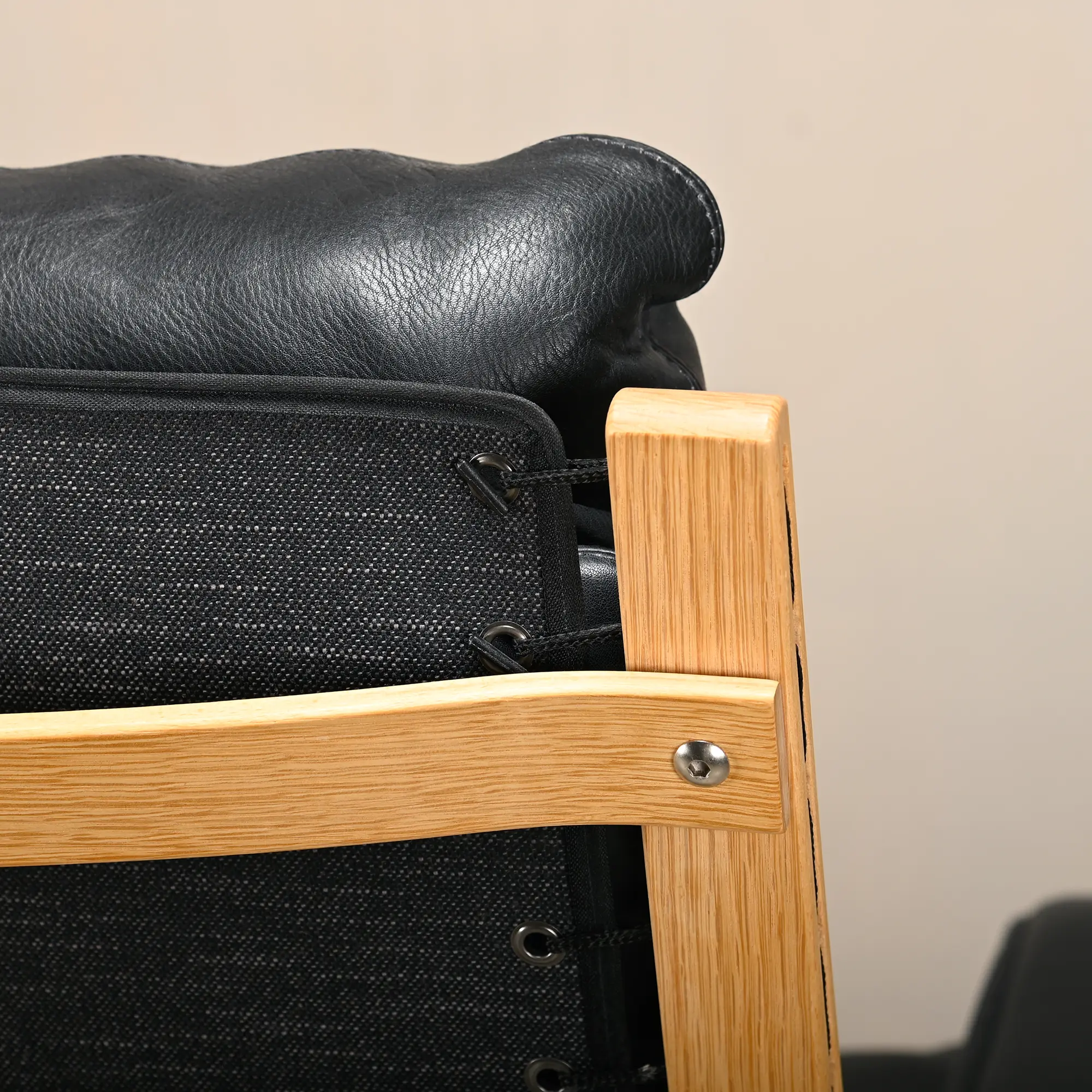 Ingmar Relling Siesta Lounge Chair and Footstool in black leather and oak