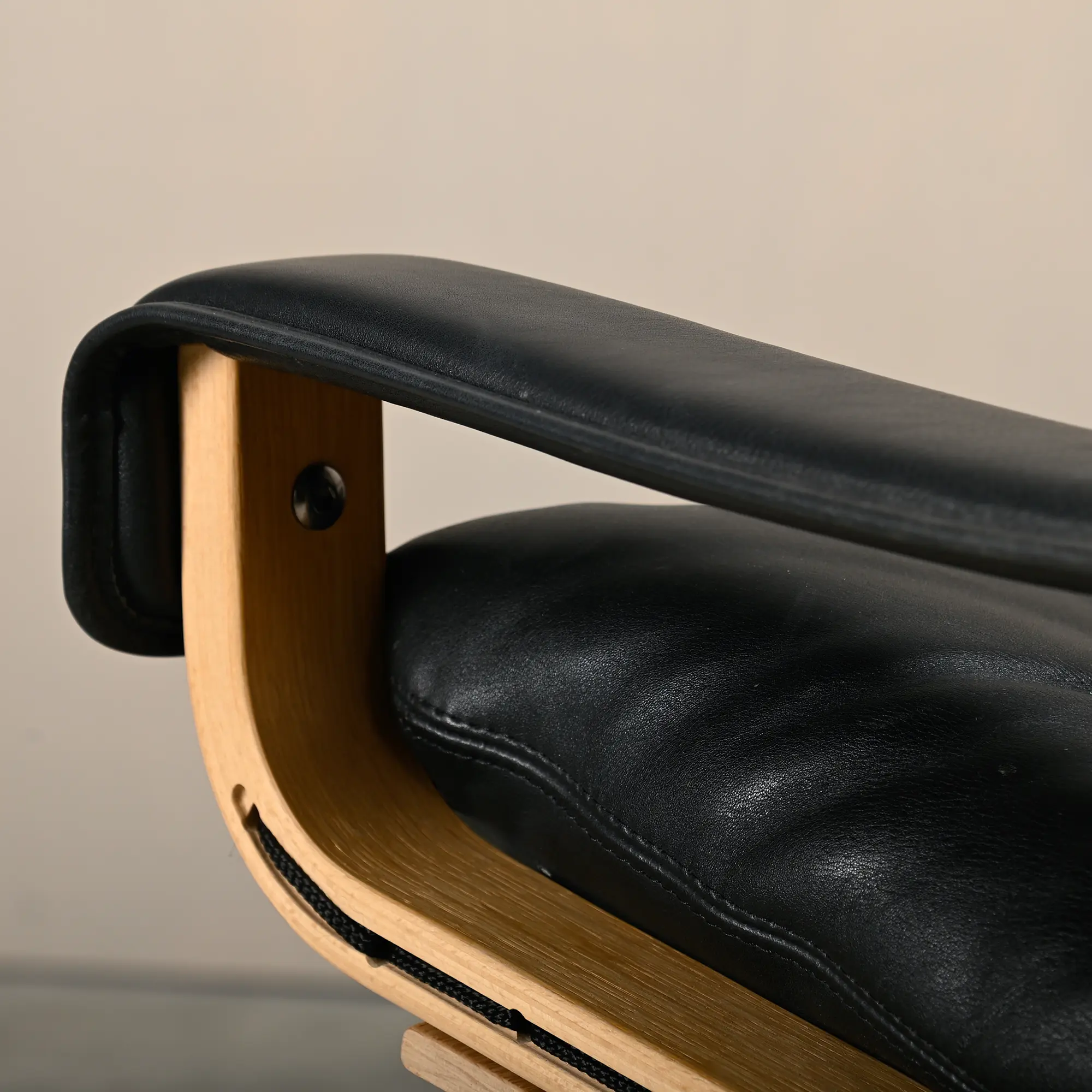 Ingmar Relling Siesta Lounge Chair and Footstool in black leather and oak