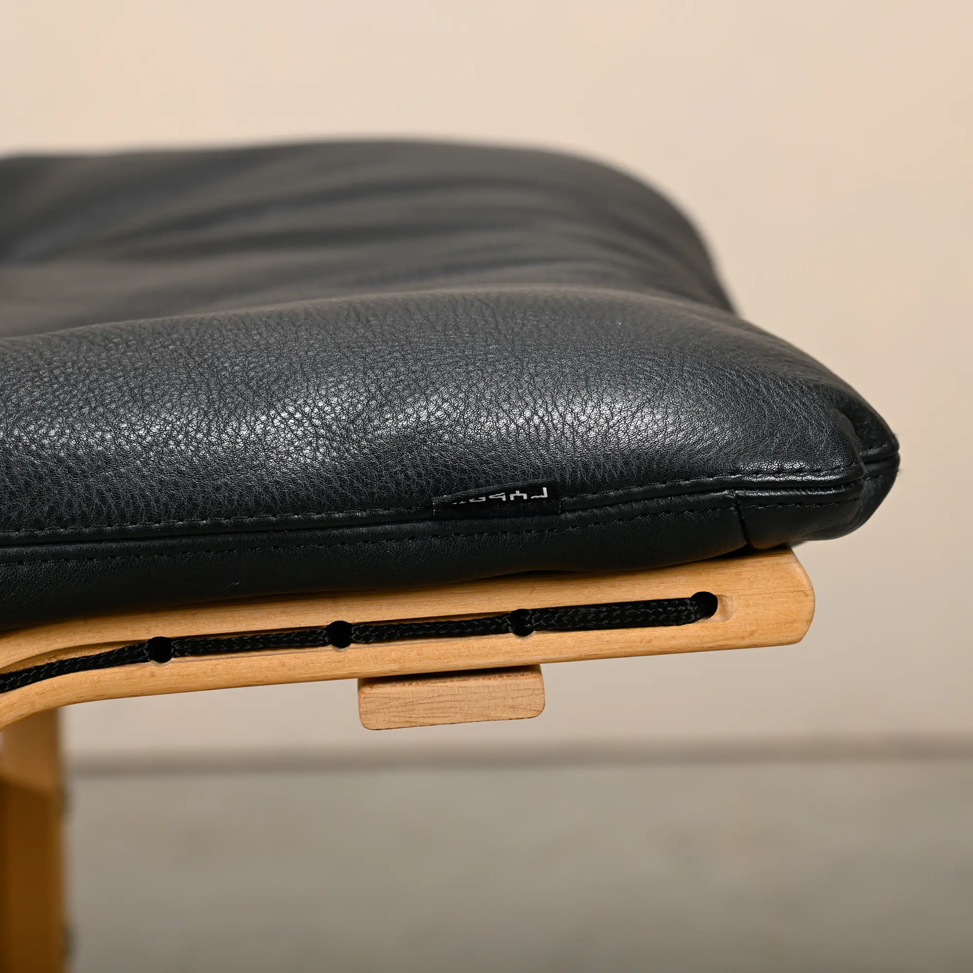 Ingmar Relling Siesta Lounge Chair and Footstool in black leather and oak