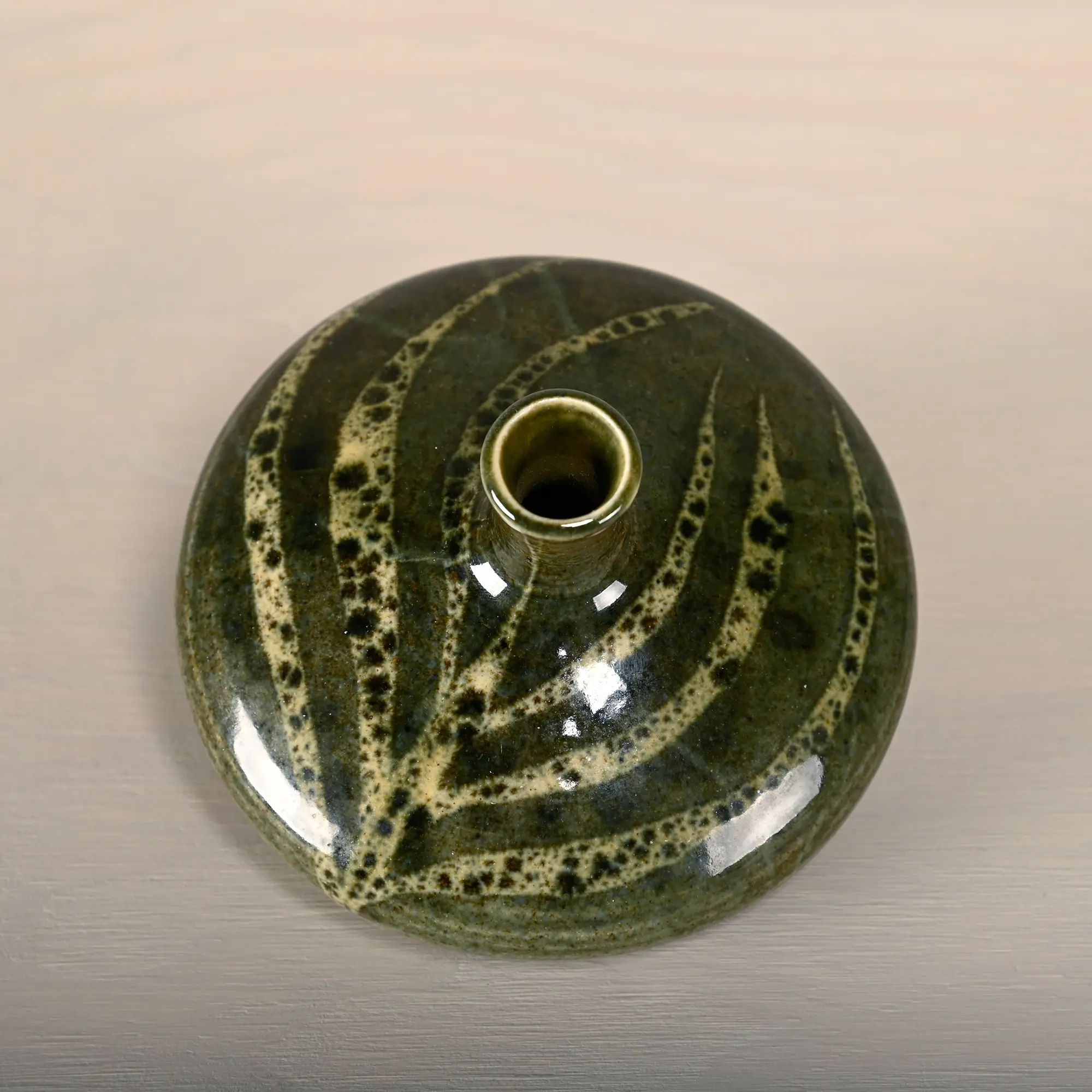 Scandinavian Glazed Earthenware Vase Flower Motive