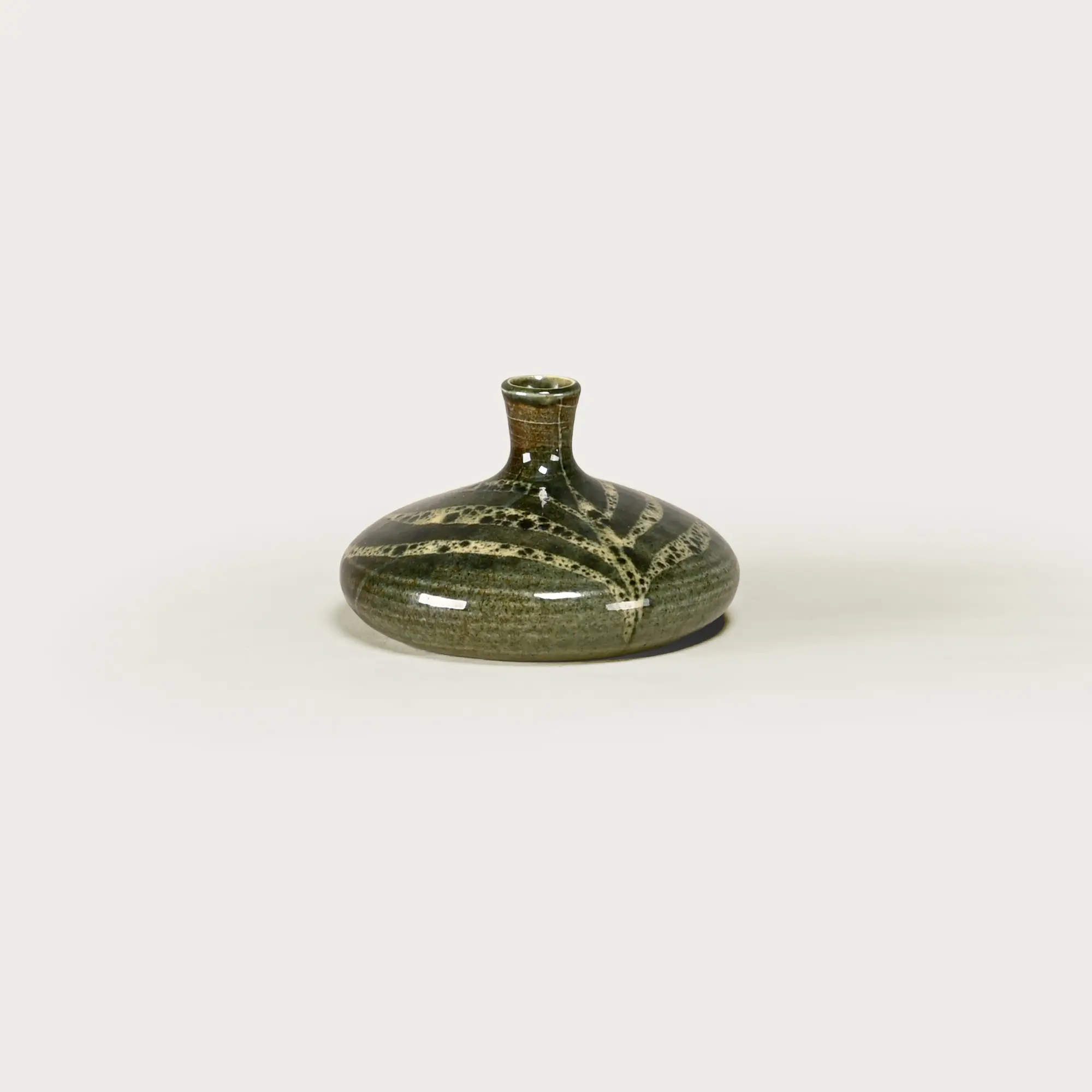 Scandinavian Glazed Earthenware Vase Flower Motive